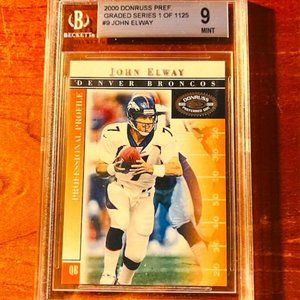 John Elway Denver Broncos Beckett Professionally Graded Football Card  MINT -9